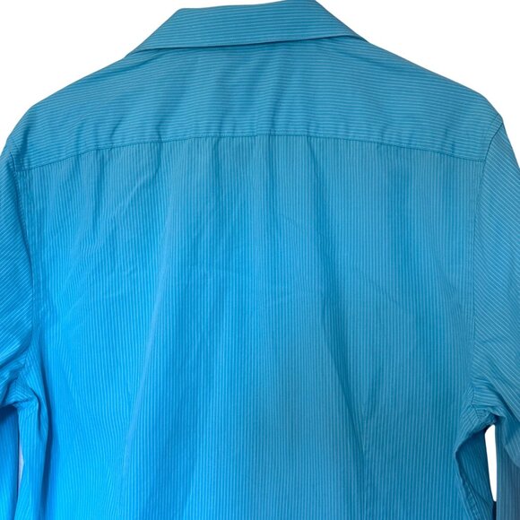 Kenneth Cole Reaction Slim Fit Mens Turquoise Striped Shirt Size 15.5 34-35 - Picture 3 of 12